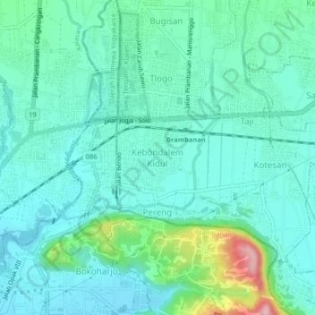 Mapa topográfico Kebondalem Kidul, altitud, relieve