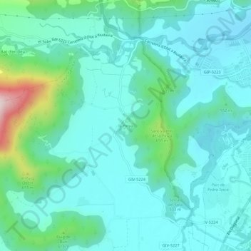 Mapa topográfico la Pinya, altitud, relieve