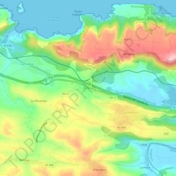 Mapa topográfico El Peral, altitud, relieve