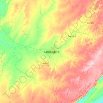 Mapa topográfico Bandiagara, altitud, relieve