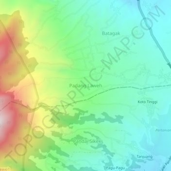 Mapa topográfico Padang Laweh, altitud, relieve