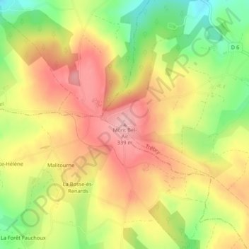 Mapa topográfico Mont Bel-Air, altitud, relieve