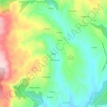 Mapa topográfico Goela, altitud, relieve