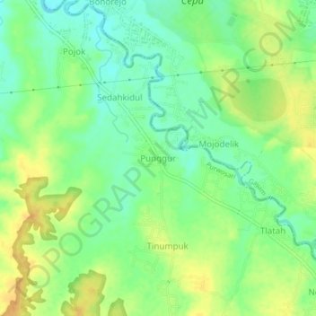 Mapa topográfico Punggur, altitud, relieve