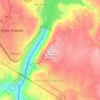 Mapa topográfico Senhora da Confiança, altitud, relieve