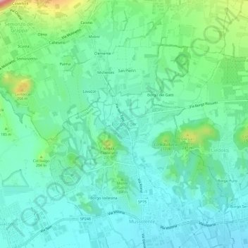 Mapa topográfico Borgo Eger, altitud, relieve