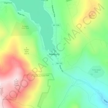 Mapa topográfico Newbury, altitud, relieve