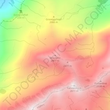 Mapa topográfico Grauspitz, altitud, relieve