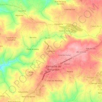Mapa topográfico Milheirós, altitud, relieve