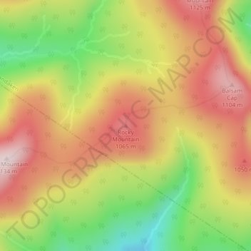 Mapa topográfico Rocky Mountain, altitud, relieve