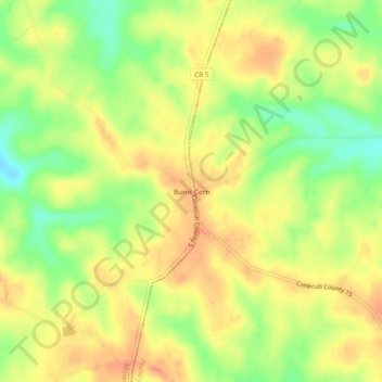 Mapa topográfico Burnt Corn, altitud, relieve