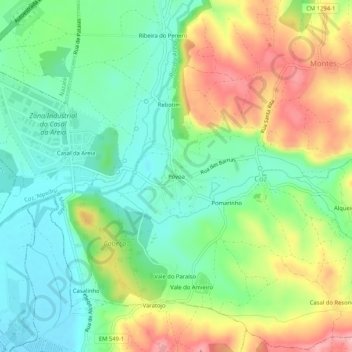 Mapa topográfico Póvoa, altitud, relieve
