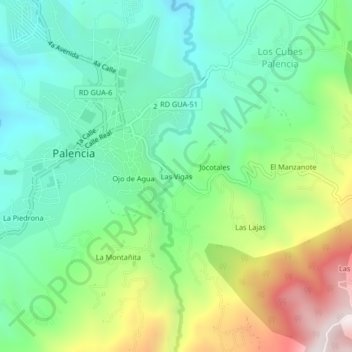 Mapa topográfico Las Vigas, altitud, relieve