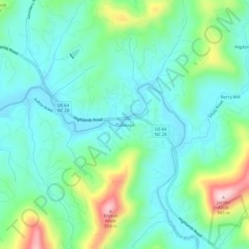 Mapa topográfico Cullasaja, altitud, relieve