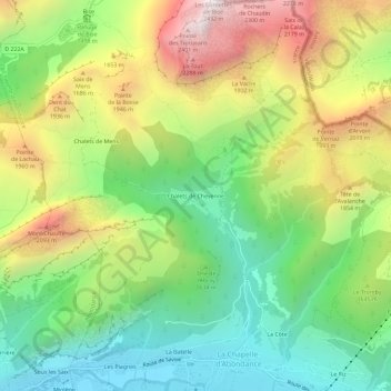 Mapa topográfico Chalets de Chevenne, altitud, relieve