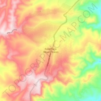 Mapa topográfico KwaBhaca (Mount Frere), altitud, relieve
