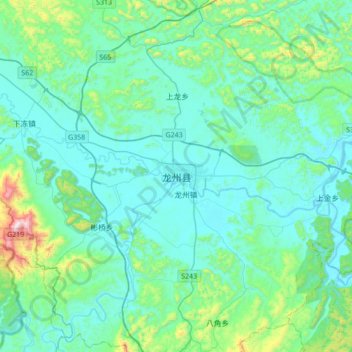 Mapa topográfico 龙州县, altitud, relieve