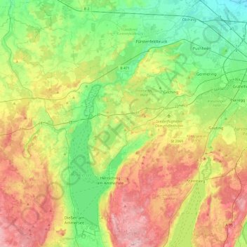 Mapa topográfico Wörthsee, altitud, relieve