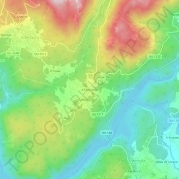 Mapa topográfico A Feira Vella, altitud, relieve