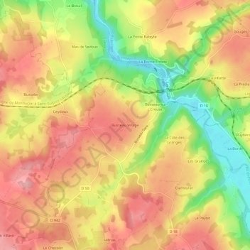 Mapa topográfico Busseau Village, altitud, relieve
