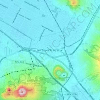 Mapa topográfico Los Reyes Acaquilpan, altitud, relieve