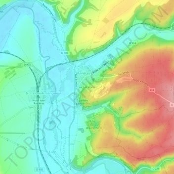 Mapa topográfico Sur Les Vignes, altitud, relieve