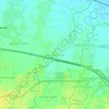 Mapa topográfico Wangunharja, altitud, relieve