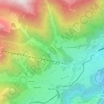 Mapa topográfico En Davos, altitud, relieve