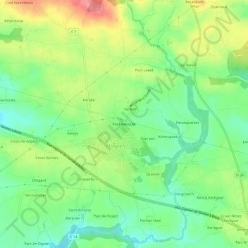 Mapa topográfico Poul Raniquet, altitud, relieve