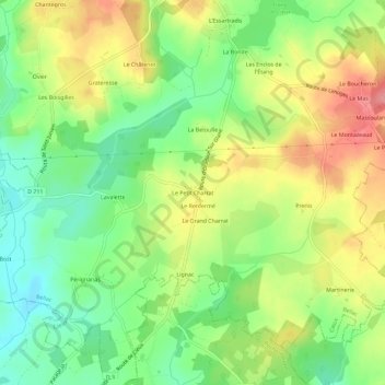 Mapa topográfico Le Petit Charrat, altitud, relieve