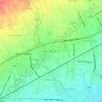 Mapa topográfico Karangdukuh, altitud, relieve