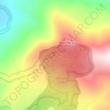 Mapa topográfico Mariposa Grove, altitud, relieve