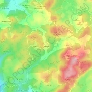 Mapa topográfico Jalagnat, altitud, relieve