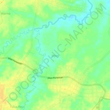 Mapa topográfico Jojog, altitud, relieve