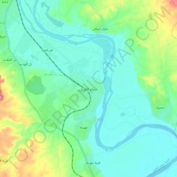 Mapa topográfico Hamam al Alil, altitud, relieve