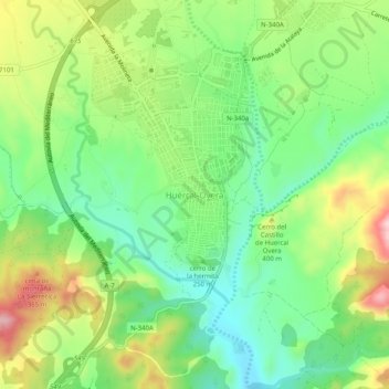 Mapa topográfico Huércal-Overa, altitud, relieve