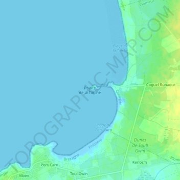 Mapa topográfico Pointe de la Torche, altitud, relieve