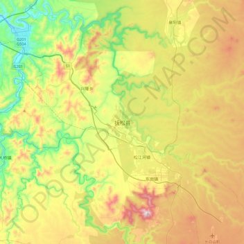 Mapa topográfico Fusong, altitud, relieve