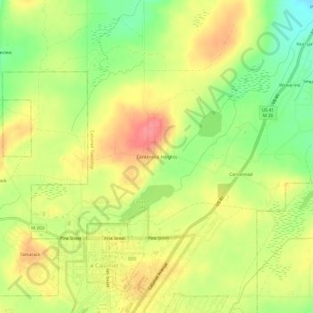 Mapa topográfico Centennial Heights, altitud, relieve