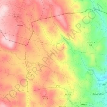 Mapa topográfico Lavradas, altitud, relieve