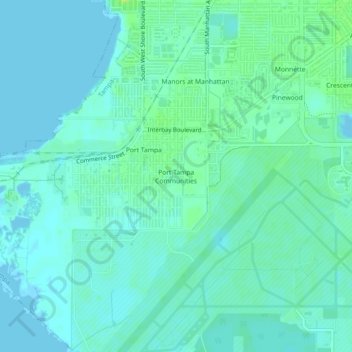 Mapa topográfico Port Tampa Communities, altitud, relieve