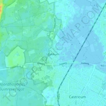 Mapa topográfico Bakkum, altitud, relieve