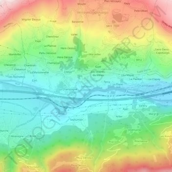 Mapa topográfico Le Croux, altitud, relieve