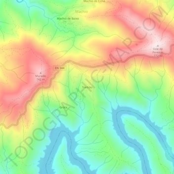 Mapa topográfico Trinhão, altitud, relieve