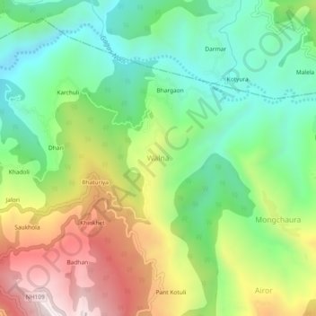 Mapa topográfico Walna, altitud, relieve