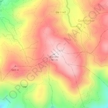Mapa topográfico Barrete, altitud, relieve