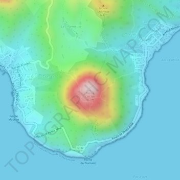 Mapa topográfico Morne Larcher, altitud, relieve
