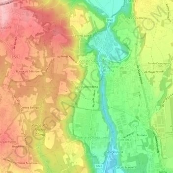Mapa topográfico Cascina Benedetta, altitud, relieve