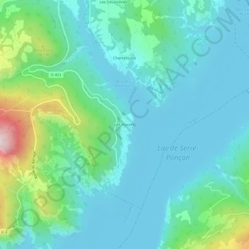 Mapa topográfico Les Hyvans, altitud, relieve