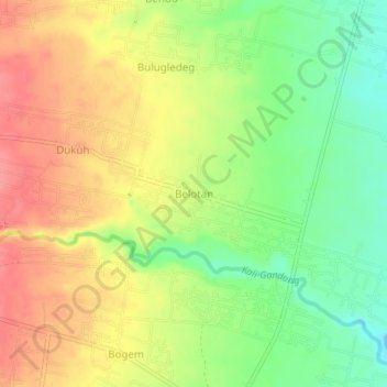 Mapa topográfico Belotan, altitud, relieve